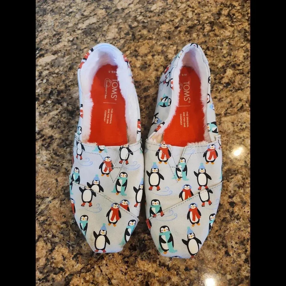 Toms Alpargata Glacier Grey Winter Penguins/Faux Fur‎ Women SZ 6.5